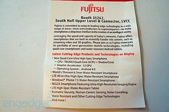 Fujitsu to unveil ICS smartphone with quad core Tegra 3 at CES