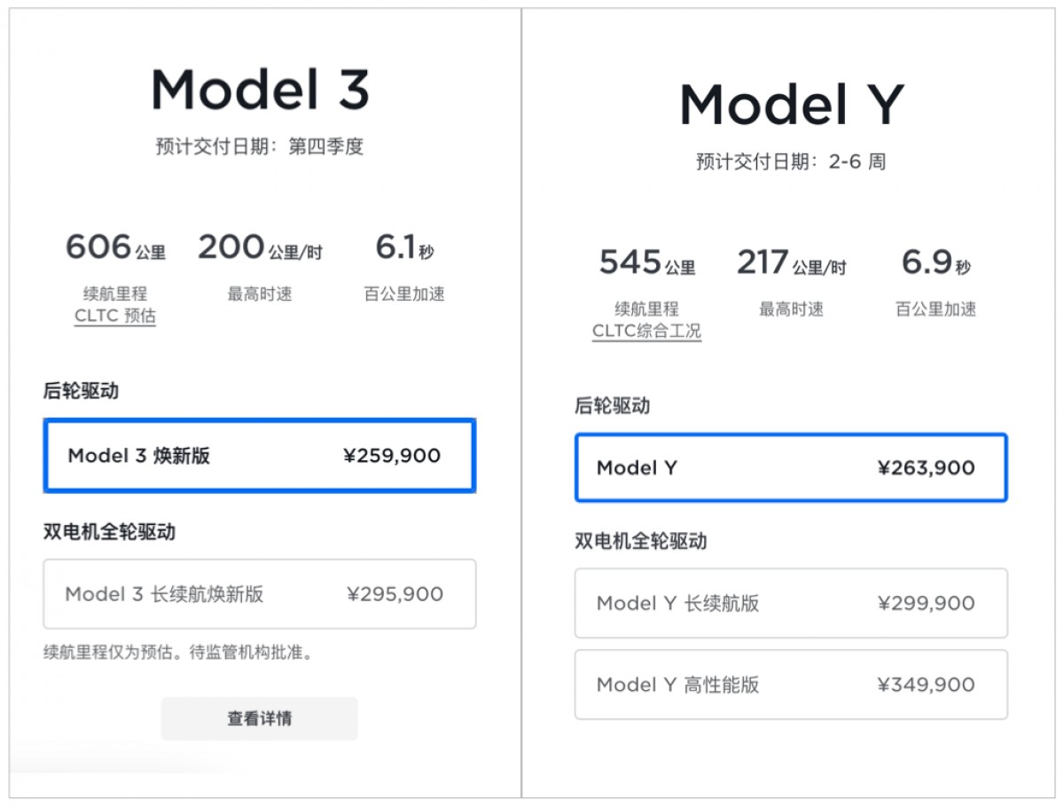 Price difference between Model Y and the new Model 3 in China
