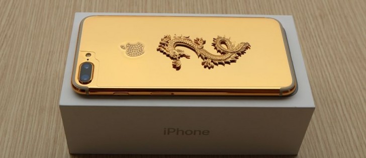 Here's a 24K gold-plated iPhone 7 with a dragon and diamonds on