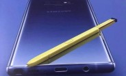Samsung Galaxy Note9 promotional poster leaks showing a blue phone with a yellow S Pen