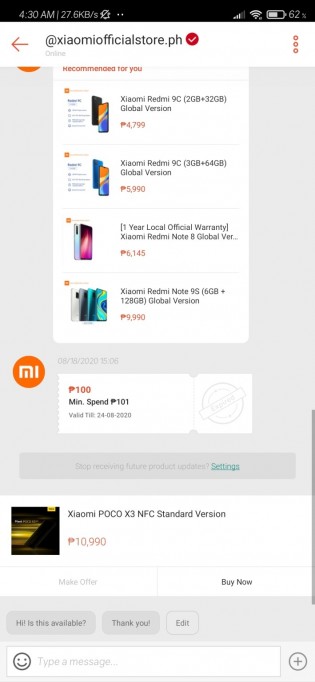 Poco X3 NFC pricing on Shopee