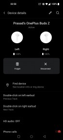 OnePlus Buds UI is integrated within the Bluetooth settings