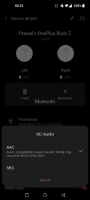 OnePlus Buds UI is integrated within the Bluetooth settings