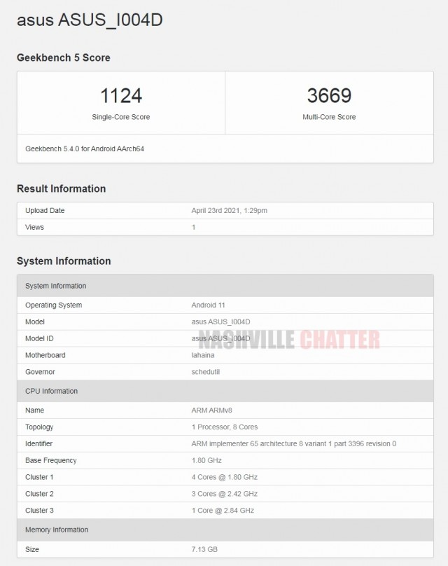 Zenfone 8 Geekbench listing