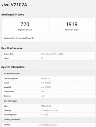 GeekBench listing