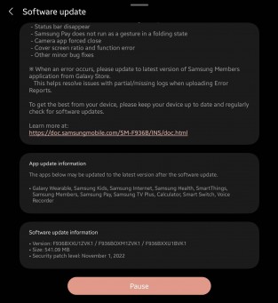 Changelog of third One UI 5.0 beta for Samsung Galaxy Z Fold4