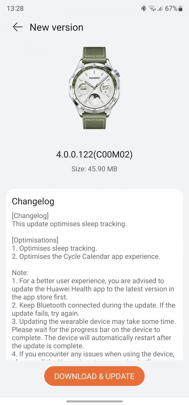 Huawei Watch GT 4 changelog