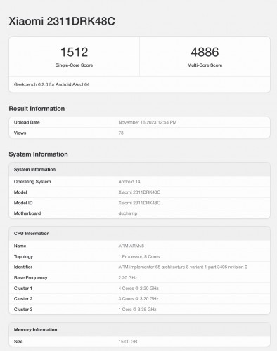 Redmi K70 Geekbench scorecard