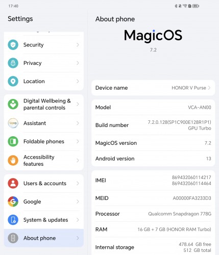 Honor V Fold brings a Snapdrgaon 778G SoC alongside 16GB RAM and 512GB storage