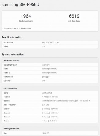 Galaxy Z Fold6 Geekbench scores: US unit
