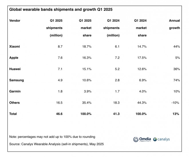 Global werable brands shipments Q1 2025