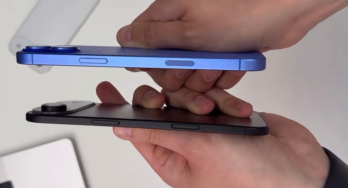 iPhone 17 Air (bottom) compared to iPhone 16 Plus (top)