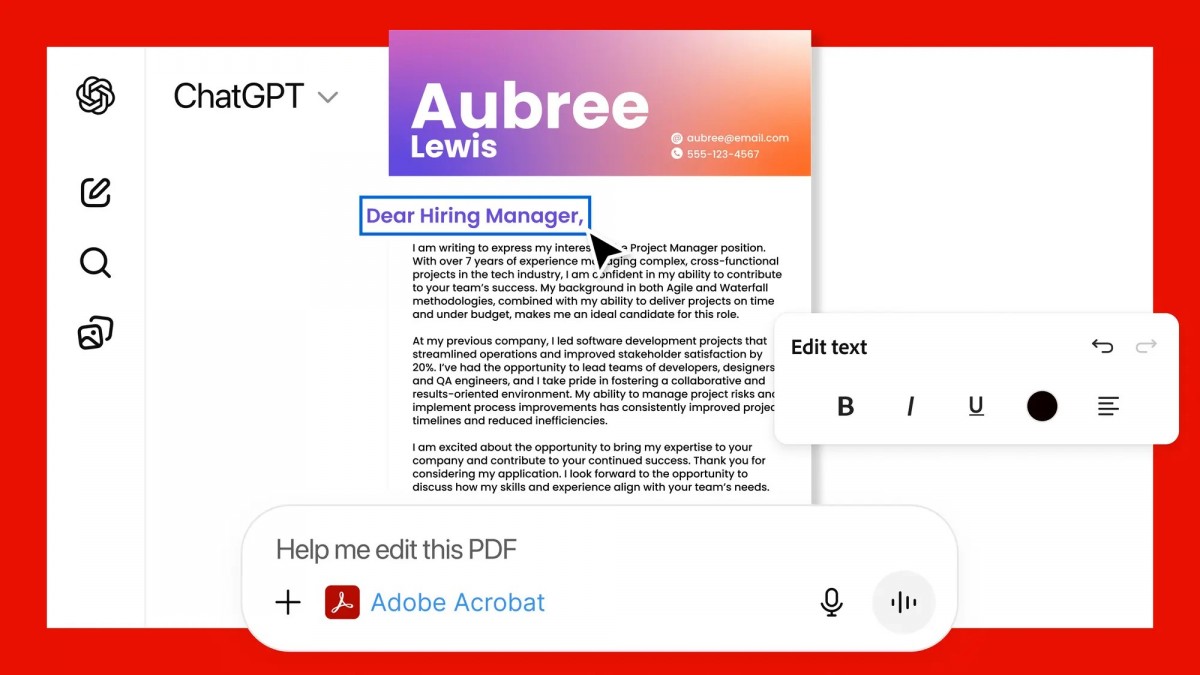 You can now use Adobe Photoshop, Express, and Acrobat in ChatGPT for free