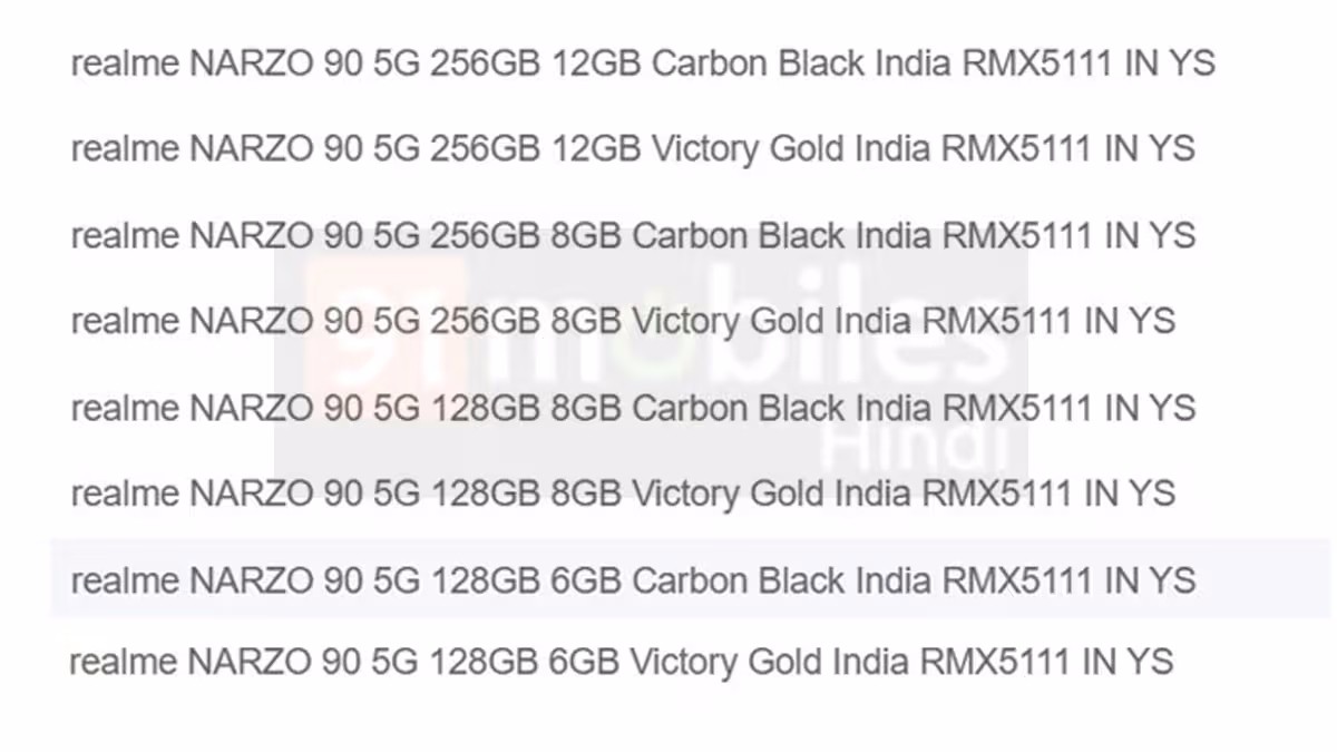 Realme Narzo 90 image leaks along with specs