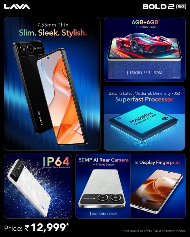Lava Bold 2 5G tasarımı