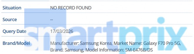 Samsung Galaxy F70 Pro 5G GSMA listesi