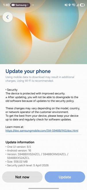 Galaxy S26 Ultra güncelleme ekranı