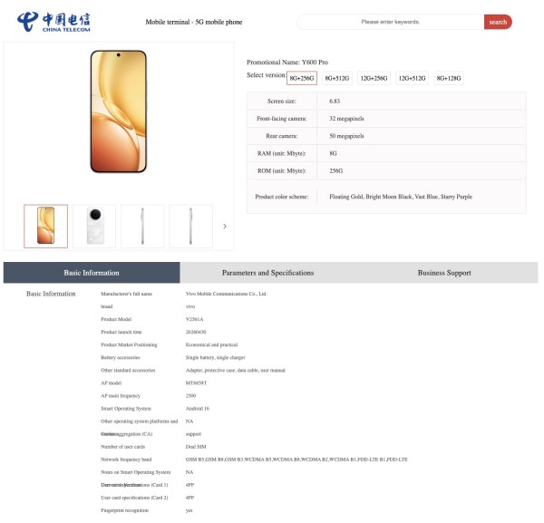 vivo Y600 Pro tasarımı