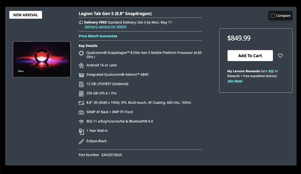 Lenovo Legion Tab Gen 5 ekran ve bağlantı noktaları