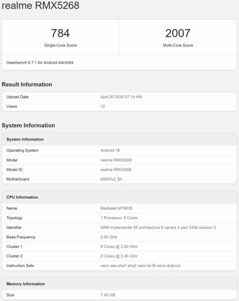 Realme 16T işlemci ve grafik özellikleri