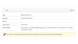 vivo V70 Lite 4G sertifikasyon belgesi