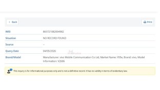 vivo Y05e sertifikasyon belgesi