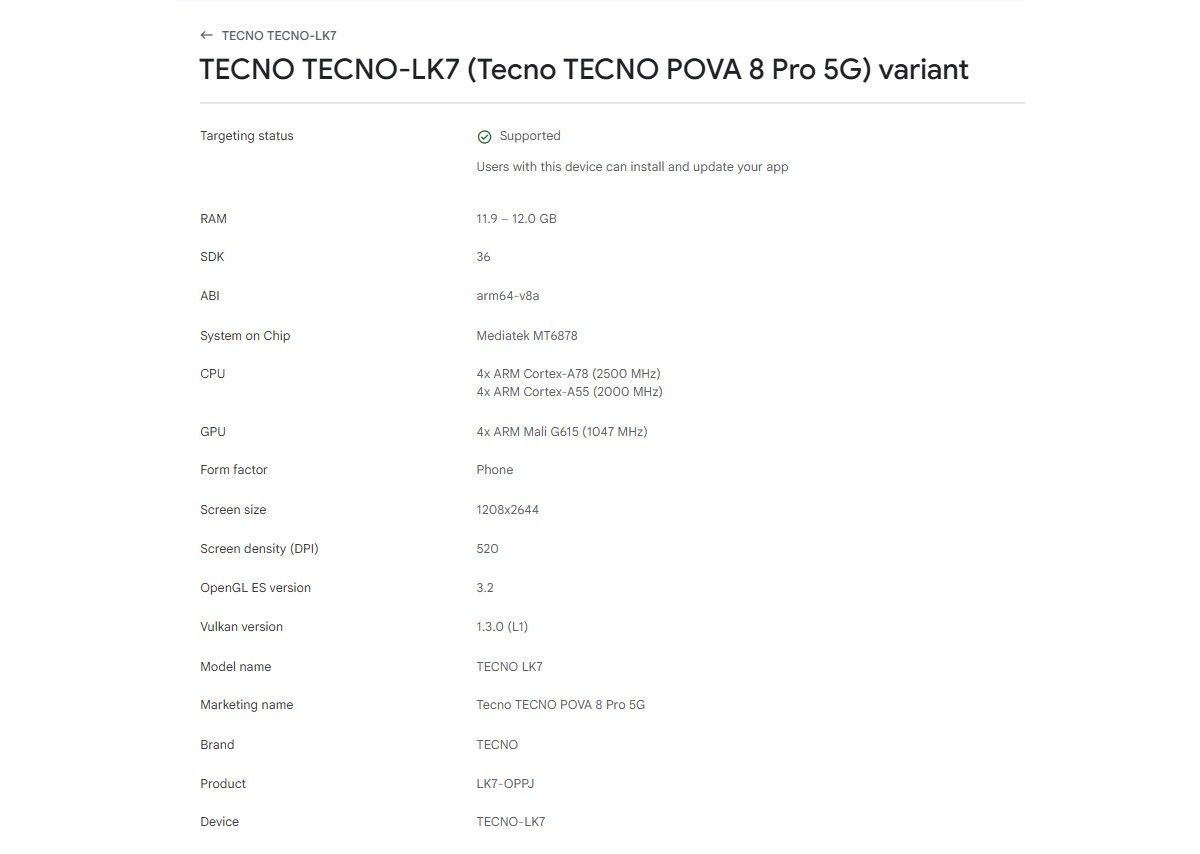 Tecno Pova 8 Pro arka tasarım