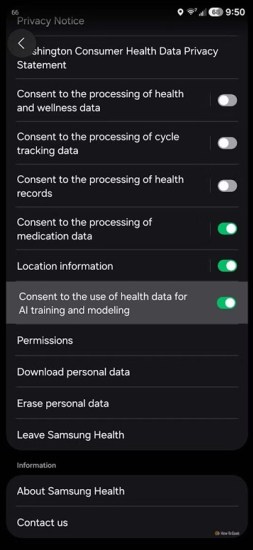 Samsung Health veri silme uyarısı