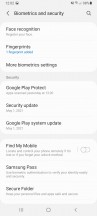 Security and fingerprint settings - Samsung Galaxy A32 5G review